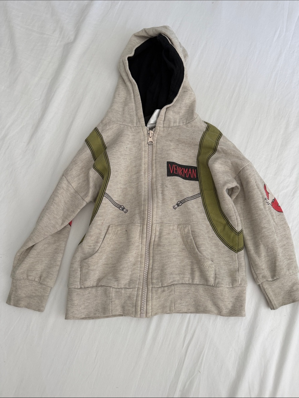 Boys Ghostbusters Beige Zip-Up Hoodie with Olive Strap 3T